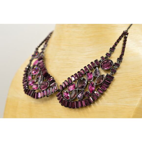 Carolee Lux Crystal Collar Necklace Baguette Rhinestone Royal Purple Signed Bin2 - Picture 4 of 12